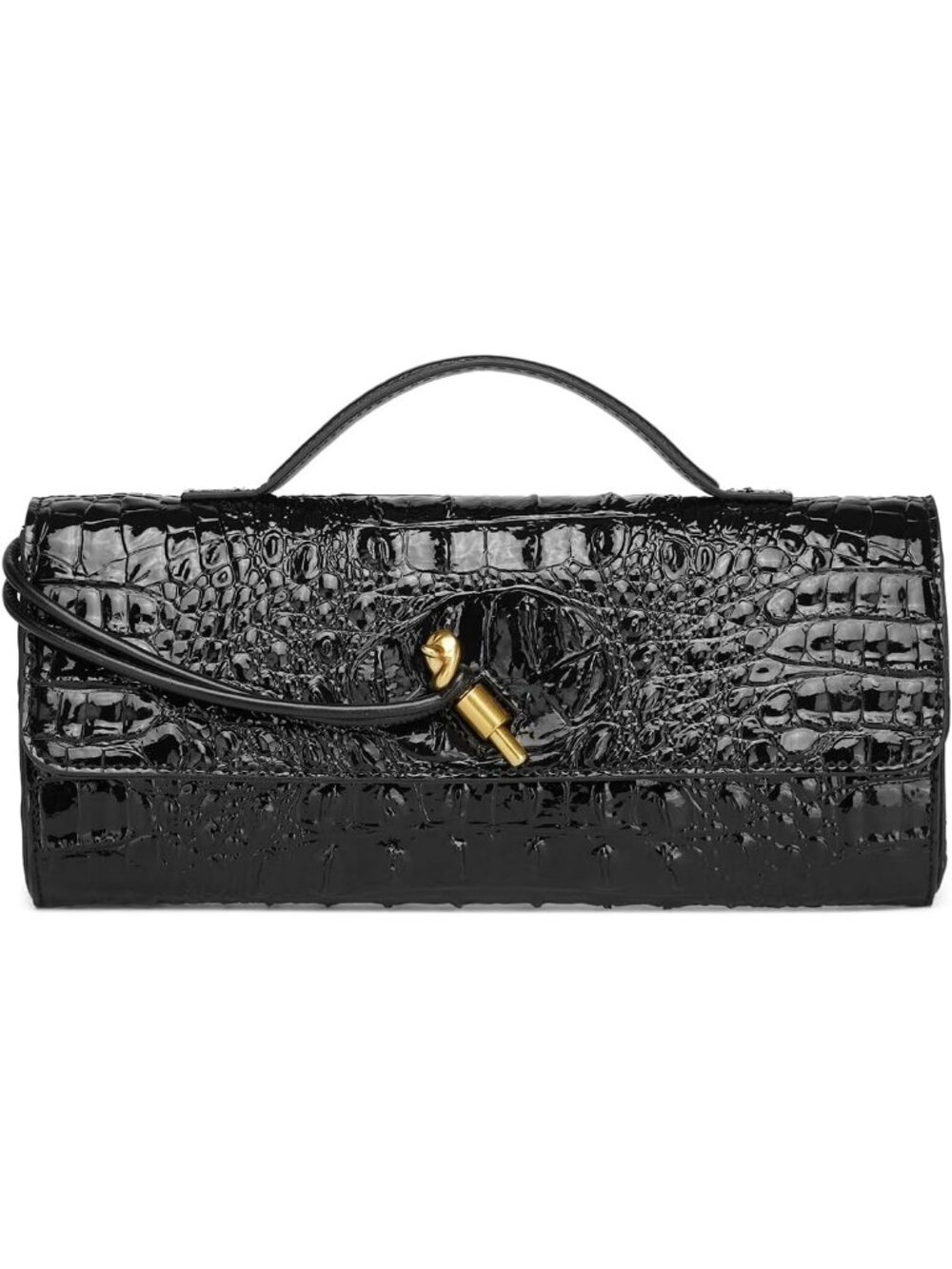 Women's Black Vegan Leather Clutch Purse Crocodile Evening Crossbody Bags